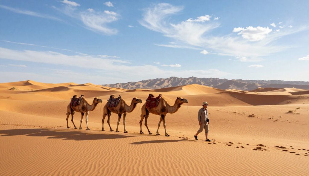 camel trekking sahara desert
